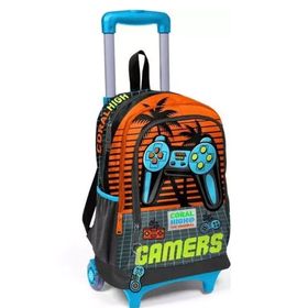 Coral High 23946 Game Desenli Işıklı Tekerlek Turuncu-Gri Çekçekli Sırt ve Okul Çantası
