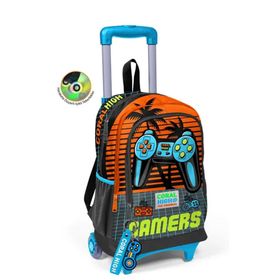 Coral High 23946 Gri Turuncu Gamer Desenli Üç Bölmeli Erkek Çocuk Çekçekli Sırt Çantası