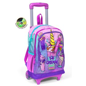 Coral High 23949 Kids Pembe Mor Milkshake Dondurma Desenli Üç Bölmeli Çekçekli Okul Sırt Çantası