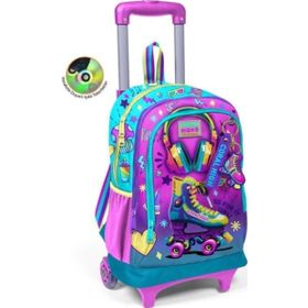 Coral High 23954 Kids Pembe Turkuaz Kulaklık Paten Desenli Üç Bölmeli Çekçekli Okul Sırt Çantası