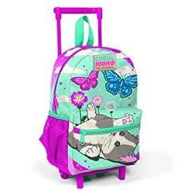 Coral High 24008 Kıds Su Yeşili Pembe Kedi Kelebek Desenli Çekcek Okul Çantası