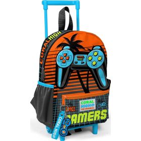 Coral High 24046 Minik Yuva Çekçekli Sırt Çantası Gri Turuncu Gamer Desenli İki Bölmeli Okul Çantası