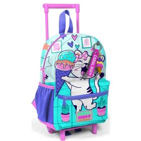 Coral High 24051 Turkuaz Pembe Dondurmalı Kedi Desenli İki Bölmeli Minik Yuva Çekçekli Sırt Çantası