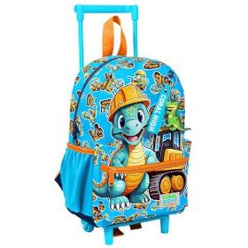 Coral High 24071 Mavi Turuncu Dinozor Desenli 2 Bölmeli Minik Yuva Çekçekli Sırt Çantası