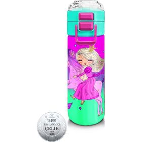 Coral High 31802 500 ml Kids Açık Pembe Mor Unicornlu Prenses Desenli Pipetli ve Direkt İçim Çelik Termos