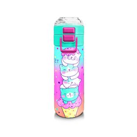 Coral High 31812 500 ml Kids Renkli Dondurmalı Kedi Desenli Pipetli Çelik Termos