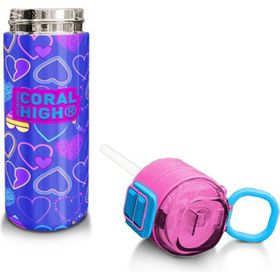 Coral High 31977 500 ml Kids Açık Pembe Lavanta Kalp Desenli Pipetli ve Çelik Termos