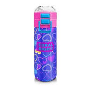 Coral High 31977 500 ml Kids Açık Pembe Lavanta Kalp Desenli Pipetli ve Çelik Termos