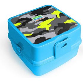 Coral High 32986 Kids Mavi Gri Kamuflaj Desenli Dört Bölmeli Çatal ve Kaşıklı Beslenme Çantası