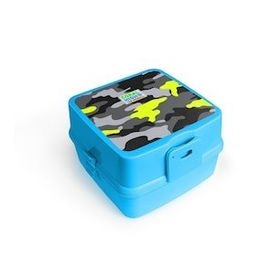 Coral High 32986 Kids Mavi Gri Kamuflaj Desenli Dört Bölmeli Çatal ve Kaşıklı Beslenme Çantası