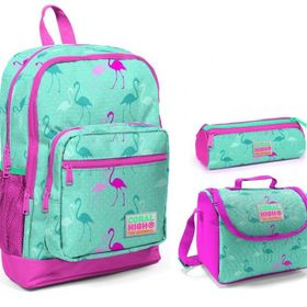 Coral High 3'lü Yeşil Flamingo Kız İlkokul Çanta Seti
