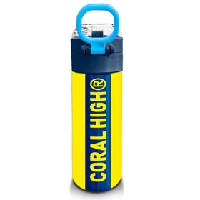 Coral High 500 ml 31791 Kids Sarı Lacivert Çubuklu Pipetli ve Direkt İçim Çelik Termos