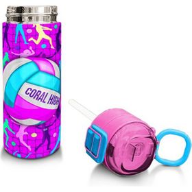 Coral High 500 ml 31795 Kids Pembe Mor Voleybol Desenli Pipetli Çelik Termos