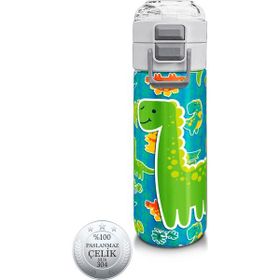 Coral High 500 ml 31798 Kids Mavi Yeşil Dinozor Desenli Pipetli Çelik Termos