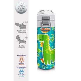 Coral High 500 ml 31798 Kids Mavi Yeşil Dinozor Desenli Pipetli Çelik Termos