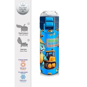 Coral High 500 ml 31799 Kids Mavi Dinozor Desenli Pipetli Çelik Termos