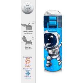 Coral High 500 ml 31804 Kids Lacivert Mavi Astronot Desenli Pipetli Çelik Termos