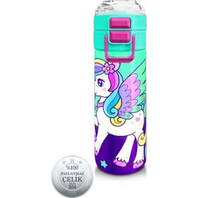Coral High 500 ml 31805 Kids Mor Su Yeşili Unicorn Desenli Pipetli Çelik Termos