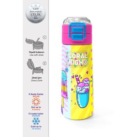 Coral High 500 ml 31809 Kids Mixed Dondurma Desenli Pipetli Çelik Termos