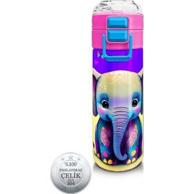 Coral High 500 ml 31814 Kids Pembe Turkuaz Fil Desenli Pipetli Çelik Termos