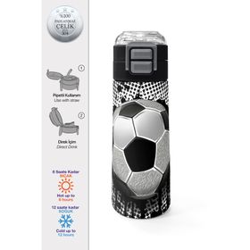 Coral High 500 ml 31816 Kids Futbol Desenli Pipetli ve Direkt İçim Çelik Termos