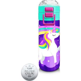 Coral High 500 ml 31818 Kids Mor Su Yeşili Unicorn Desenli Pipetli Çelik Termos