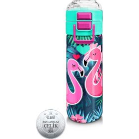 Coral High 500 ml 31819 Kids Neon Mercan Su Yeşili Flamingo Desenli Pipetli Çelik Termos