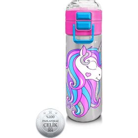 Coral High 500 ml 31821 Kids Pembe Gümüş Unicorn Desenli Pipetli Çelik Termos