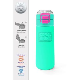 Coral High 500 ml 31825 Kids Pembe Su Yeşili Pipetli Çelik Termos