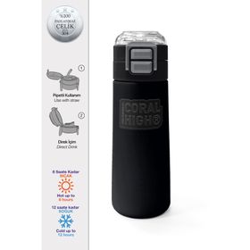 Coral High 500 ml 31827 Kids Siyah Pipetli Çelik Termos