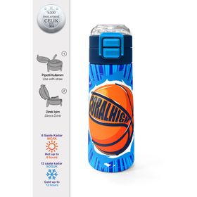 Coral High 500 ml 31833 Kids Lacivert Mavi Basketbol Desenli Pipetli Çelik Termos