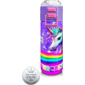 Coral High 500 ml 31837 Kids Mor Unicorn Desenli Pipetli Çelik Termos