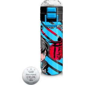 Coral High 500 ml 31840 Kids Siyah Mavi Anime Desenli Pipetli Çelik Termos
