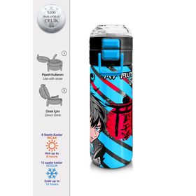 Coral High 500 ml 31840 Kids Siyah Mavi Anime Desenli Pipetli Çelik Termos