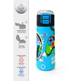 Coral High 500 ml 31841 Kids Kulaklık Game Desenli Pipetli Çelik Termos