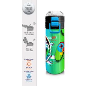 Coral High 500 ml 31841 Kids Kulaklık Game Desenli Pipetli Çelik Termos