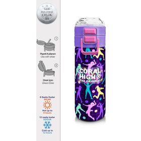 Coral High 500 ml 31849 Kids Mor Voleybol Desenli Pipetli Çelik Termos