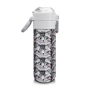 Coral High 500 ml 31851 Kids Gri Kedi Desenli Pipetli ve Direkt İçim Çelik Termos