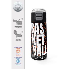 Coral High 500 ml 31852 Kids Siyah Basketbol Desenli Pipetli Çelik Termos