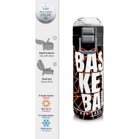 Coral High 500 ml 31852 Kids Siyah Basketbol Desenli Pipetli Çelik Termos