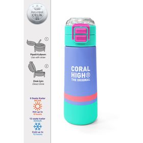 Coral High 500 ml 31854 Kids Derin Mavi Renkli Pipetli ve Direkt İçim Çelik Termos