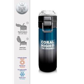 Coral High 500 ml 31855 Kids Nefti Gri Renk Geçişli Pipetli Çelik Termos