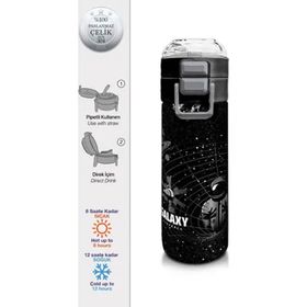 Coral High 500 ml 31857 Kids Siyah Galaxy Desenli Pipetli Çelik Termos