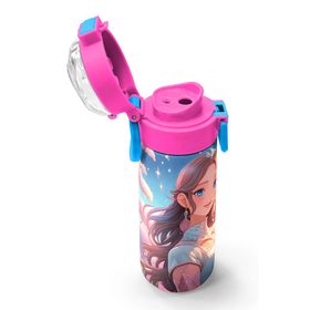 Coral High 500 ml 31858 Altuni Kids Turkuaz Pembe Anime Kız Desenli Pipetli Çelik Termos