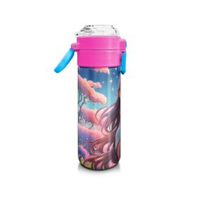Coral High 500 ml 31858 Kids Turkuaz Pembe Anime Kız Desenli Pipetli Çelik Termos