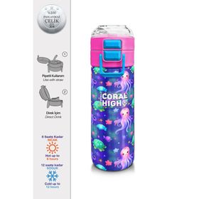 Coral High 500 ml 31860 Kids Lavanta Turkuaz Deniz Temalı Pipetli Çelik Termos