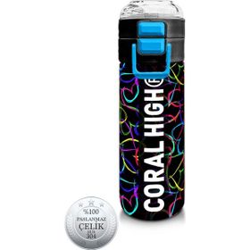 Coral High 500 ml 31870 Kids Çok Renkli Kalp Desenli Pipetli ve Direkt İçim Çelik Termos