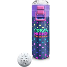 Coral High 500 ml 31872 Kids Lacivert Puantiyeli Desenli Pipetli Çelik Termos