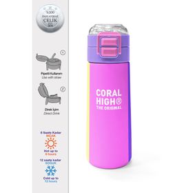 Coral High 500 ml 31876 Kids Çok Renkli Desenli Pipetli ve Direkt İçim Çelik Termos