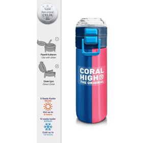 Coral High 500 ml 31879 Kids Renkli Çizgili Desenli Pipetli Termos